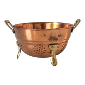 Vintage Copper & Brass Footed Colander W/ Handles