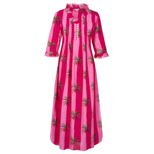 Cotton Annabel Maxi Dress In Pink Palm. (6XL)