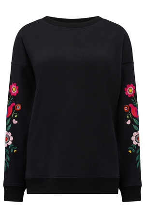 Eadie Relaxed Sweatshirt Black, Folk Floral (M)