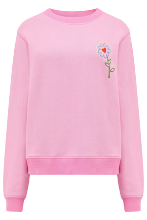 Mindy Blouson Sleeve Sweatshirt Pink, Heart Flower (M)