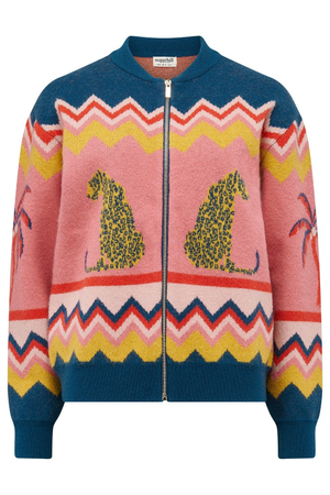 Solana Knitted Bomber Multi, Leopard And Palms (XS)
