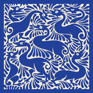 William De Morgan Fantastic Ducks Ivory & Electric Blue Luxury Large Silk Scarf (one size)
