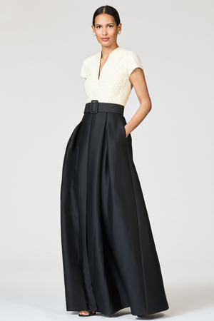 ARDEN IVORY BLACK SEQUIN MIKADO BALL GOWN