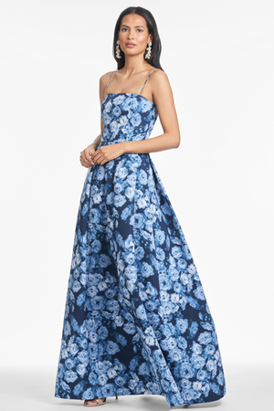 BEAU BLUE FLORAL EMPIRE WAIST GOWN