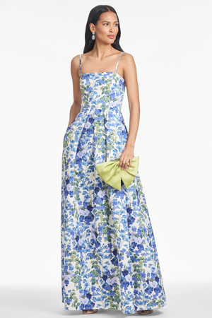 BEAU BLUE MULTI FLORAL EMPIRE WAIST GOWN - FINAL SALE
