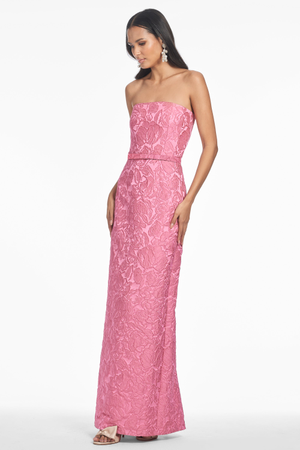 SOPHIA ROSE PINK JACQUARD COLUMN GOWN