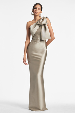 BONNIE BEIGE MIKADO ONE SHOULDER COLUMN GOWN