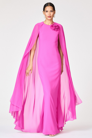 CHIARA PINK CHIFFON CREPE HIGH NECK COLUMN GOWN - FINAL SALE
