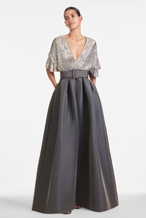SIMONE SILVER BLACK SEQUIN MIKADO BALL GOWN - FINAL SALE