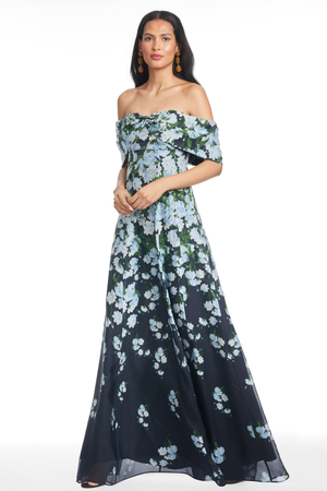 KENNEDY NAVY FLORAL OFF THE SHOULDER GOWN - FINAL SALE
