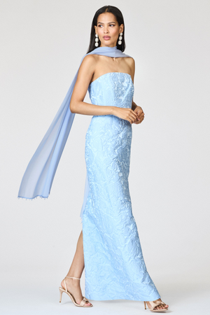 EMMY ICE BLUE EMBELLISHED SILK CHIFFON SCARF