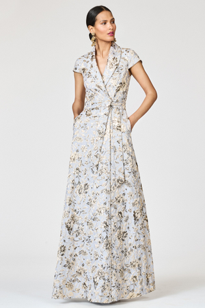 HONORA GOLD FLORAL JACQUARD A-LINE GOWN