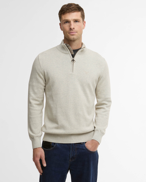 Barbour Cotton Mens Half Zip Jumper - Neutral