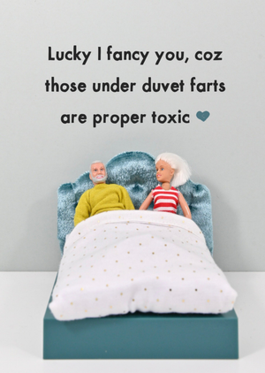 Lucky I Fancy You Humorous Couple In Bed Valentine's Day Card