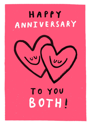 Happy Anniversary To You Both Illustrated Hearts Card