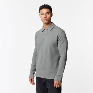 Long Sleeve Textured Polo | Olive