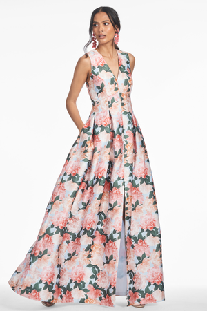 BROOKE GOWN - PEACH PEONIES - FINAL SALE