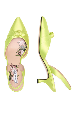 NOLITA GREEN DUCHESS SATIN 2 INCH KITTEN HEEL