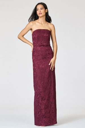 SOPHIA BURGUNDY JACQUARD COLUMN GOWN