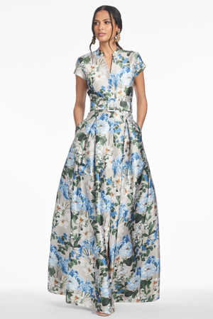 MARTA BEIGE FLORAL MIKADO BALL GOWN