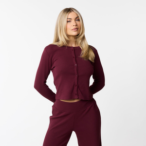 Ribbed Button Up Top | Burgundy