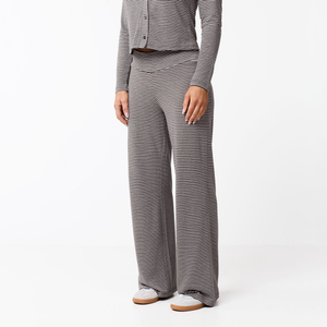 Stripe Open Hem Trousers | White/Brown