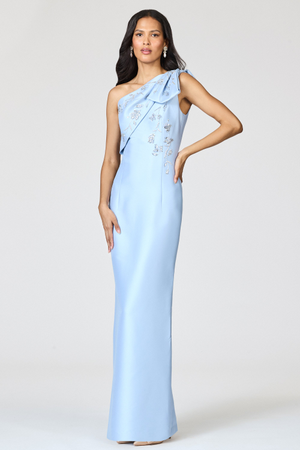 OLIVIA BLUE EMBELLISHED ONE SHOULDER COLUMN GOWN