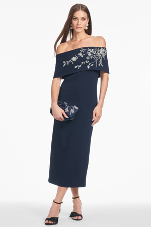 NAIRA MIDNIGHT BLUE CREPE COLUMN DRESS - FINAL SALE
