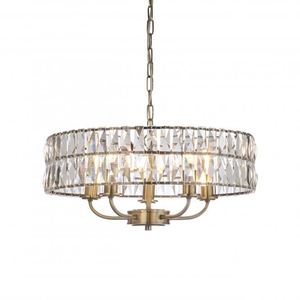 106244 Clifton 5 Light Pendant Antique Brass Plate And Clear Crystal Glass (S)