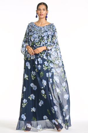 GILDA NAVY FLORAL CHIFFON KAFTAN GOWN - FINAL SALE