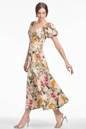 MAGNOLIA BEIGE FLORAL COTTON A-LINE DRESS - FINAL SALE