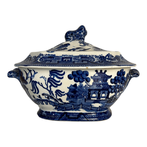 Antique 19th Century Staffordshire Blue and White Transferware Tureen