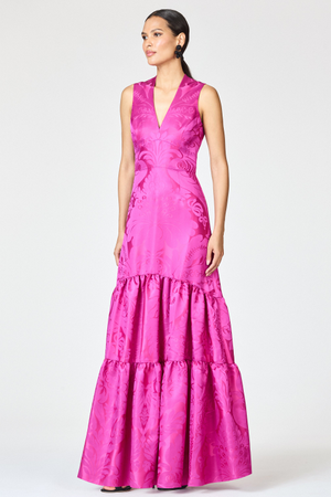 CELLA GOWN - PINK SAPPHIRE DAMASK - FINAL SALE