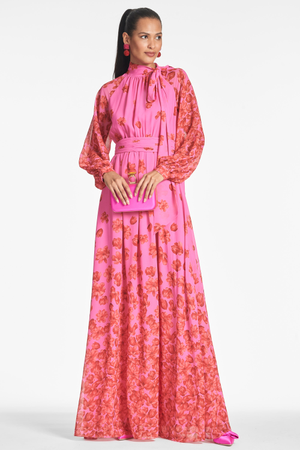 VERA PINK FLORAL CHIFFON A-LINE MAXI GOWN - FINAL SALE