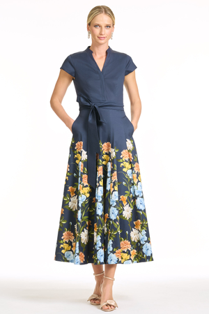 GANIKA NAVY FLORAL COTTON A-LINE DRESS