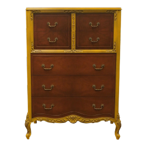 Vintage Antique Louis XV French Provincial Style 40" Two Tone Chest of Drawers W. Gilded Accents 723-768