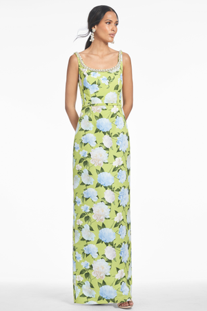 LANA GREEN FLORAL COLUMN GOWN - FINAL SALE