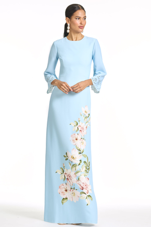 KITTY SKY BLUE FLORAL SATIN SHEATH GOWN