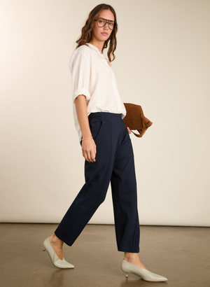 Ebru Ponte Straight Leg Crop Trousers - UK 14 | EU 40 | US 10 / Classic Navy