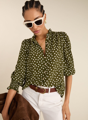 Cela Printed Blouse - UK 06 | EU 32 | US 02 / Dark Olive Polka