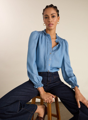 Zoe Frill Neck Blouse - UK 10 | EU 36 | US 06 / Mid Indigo