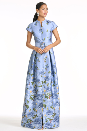 MARTA SKY BLUE FLORAL MIKADO BALL GOWN