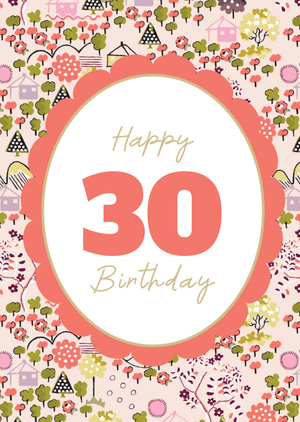 Cath Kidston Happy 30 Birthday Woodland Scene Pattern Card