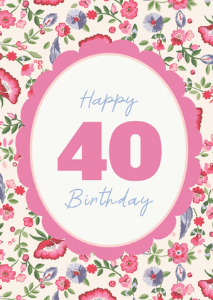 Cath Kidston Happy 40 Birthday Floral Pattern Card