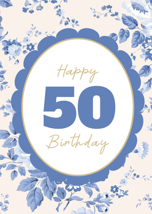 Cath Kidston Happy 50 Birthday Blue Floral Pattern Card