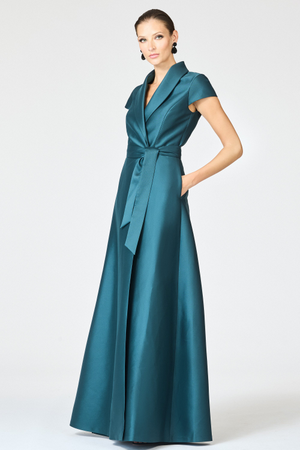 ETIENNE FOREST GREEN MIKADO A-LINE GOWN