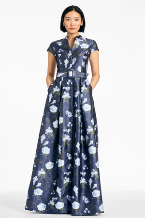 MARTA BLUE FLORAL MIKADO BALL GOWN
