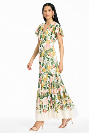 EMMA MULTI FLORAL LINEN BLEND A-LINE MAXI DRESS