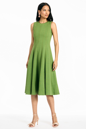 MARIPOSA MOSS GREEN LINEN BLEND A-LINE DRESS