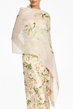 EMMY BEIGE FLORAL SILK CHIFFON SCARF